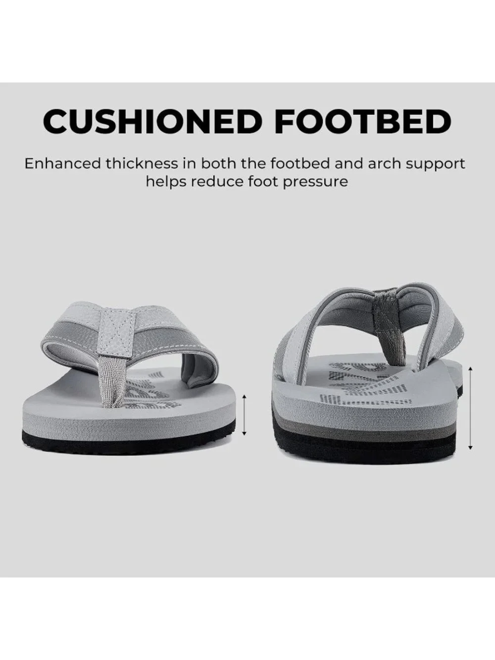 Men's Grey Flip Flops With Arch Support Summer Outdoor Beach Sandals